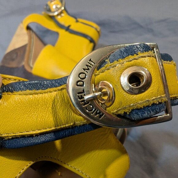 Michael Domit Yellow Leather Wood Platform Wedge Sandals - Picture 8 of 10